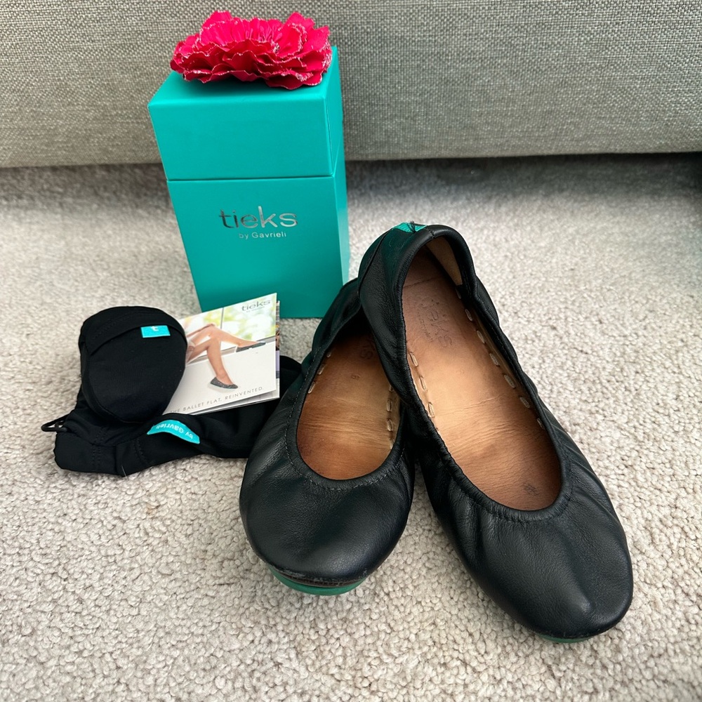 Tieks Classic Black Leather Flats